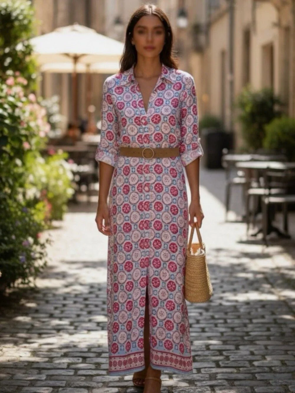 Zara Printed Belted Midi Dress